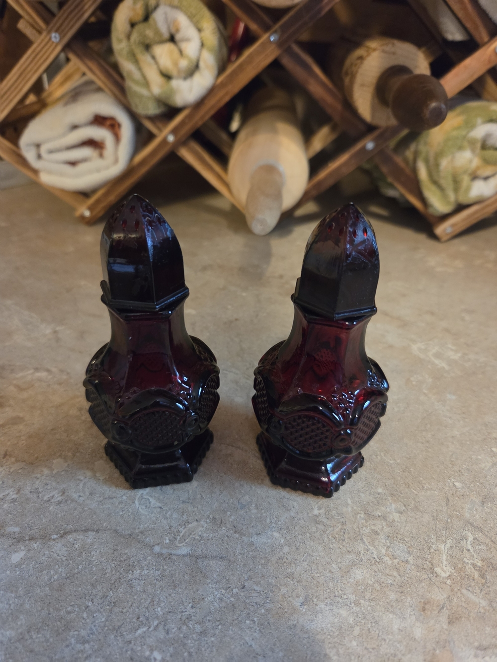 Avon Deep Ruby Red Decorative Glass Salt & Pepper Shakers